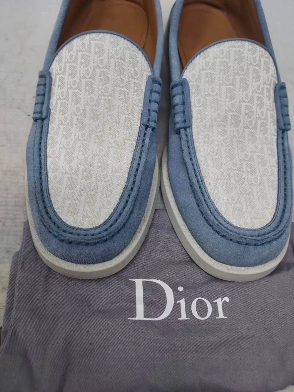 Dior Granville MENS Light Blue White Oblique Logo Loafer